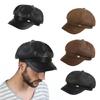 Newsboys Beret Hat Women Girl PU Leather Octagonal Hat Winter Rural Street Caps
