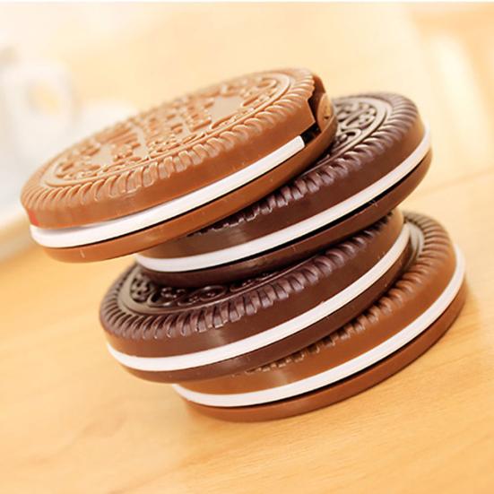 Cute Chocolate Sandwich Folding Biscuit Shaped Portable Makeup Round Mirror