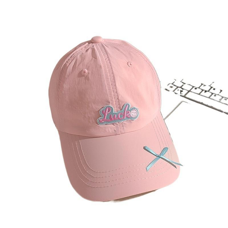 Letter Embroidered Baseball Cap for Women Showing Face with Small Big Brim Korean Casual Soft Top Bow Sun Protection Baseball Hat