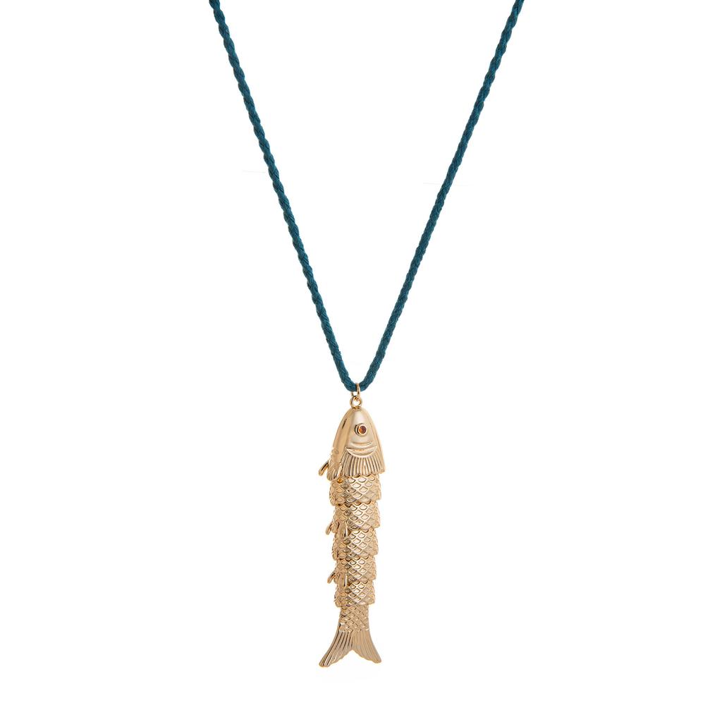 Wind Green Rope Small Fish Necklace Copper Electroplated 14K Gold Delicate Texture Ocean Wind Jewelry Neck Chain