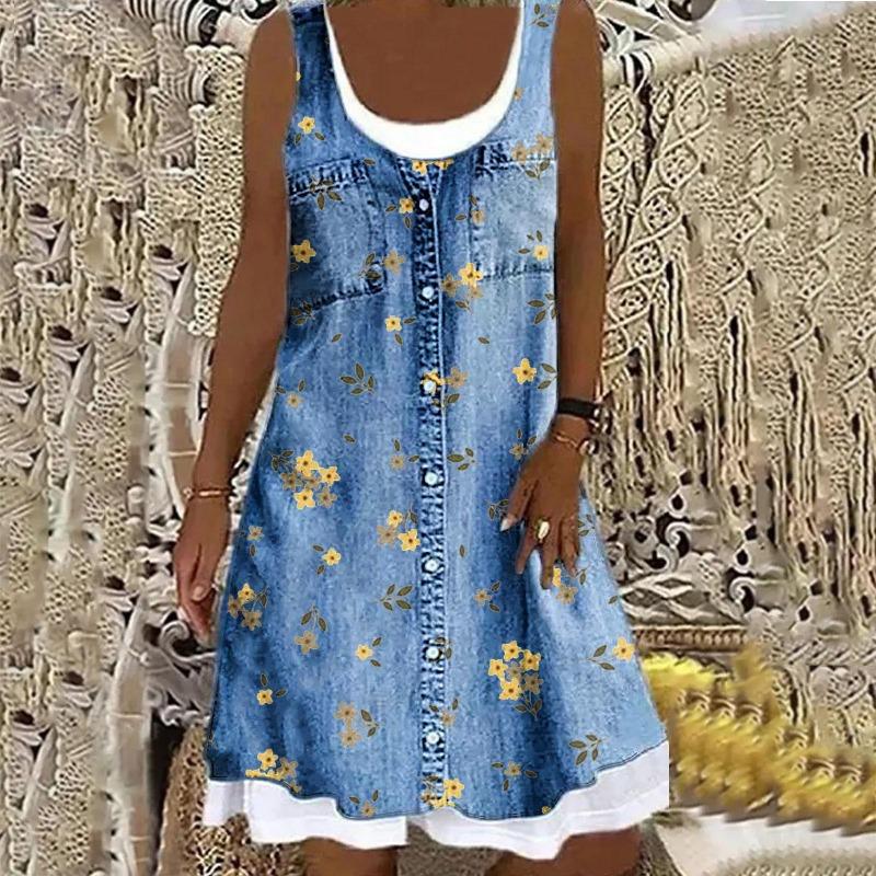 Abiti da Festa Abiti per Donna Spiaggia Primavera Stampa a Righe Carino Vestito di Jeans Senza Maniche Elegante da Lavoro Femminile Abito Casual