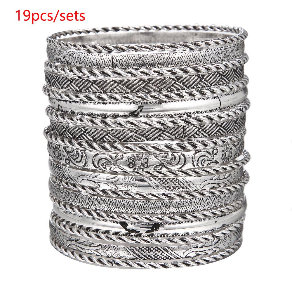 Bohemian-Style 12-Piece Multi-Layer Alloy Bracelet Set for Women