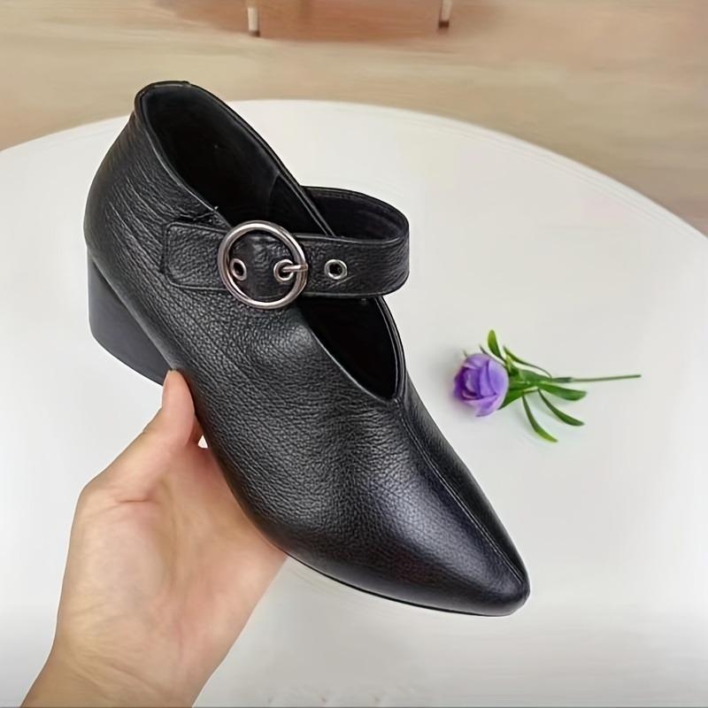 New Arrival: British Fish-Mouth Buckle Fashionable Peep-Toe Block Heel Shoes for Women - Comfortable High Heels, All-Season Wear