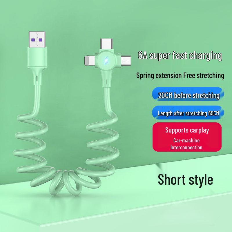 Câble USB Rétractable à Ressort Double Coude 6A Charge Rapide pour Téléphones & Voitures