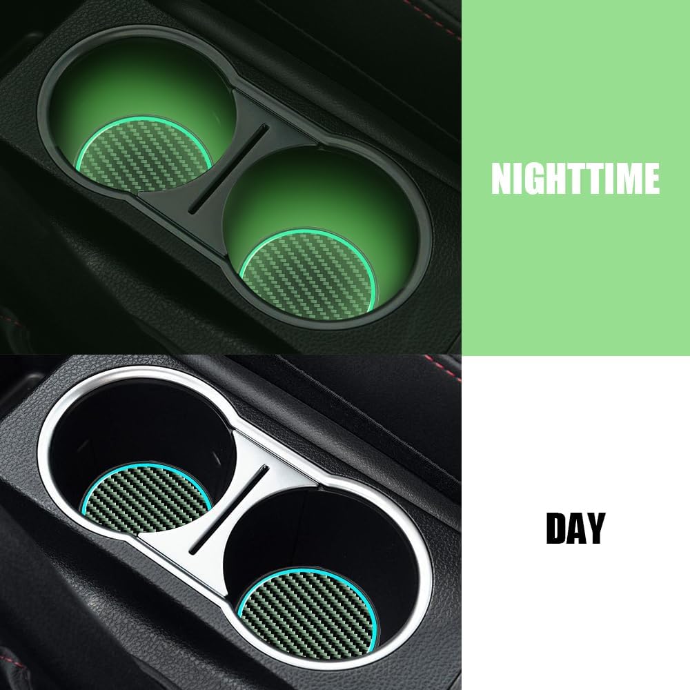 2PCS Car Cup Holder Coaster, Car Cup Holder Insert, 2.83" Insert Water Bottle Holder Pads, Auto Accessories Non-Slip Luminous Cover Scratches