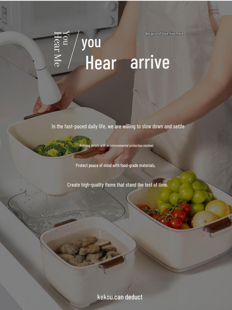 Buckle Draining Basket: Double Layer Food-Grade Basin for Washing Fruits, Vegetables, and Rice