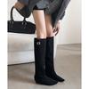 Lazy French Style~ Round Head Inner Height Increase Western Cowboy Boots Pleated Stacking Boots 25 Years Suede But Knee Boots~
