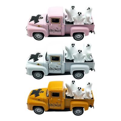 Haunted Metal Truck Halloween Collectible Alloy Car Model with Removable Ghostly Miniature Ornament Home Decors Gift