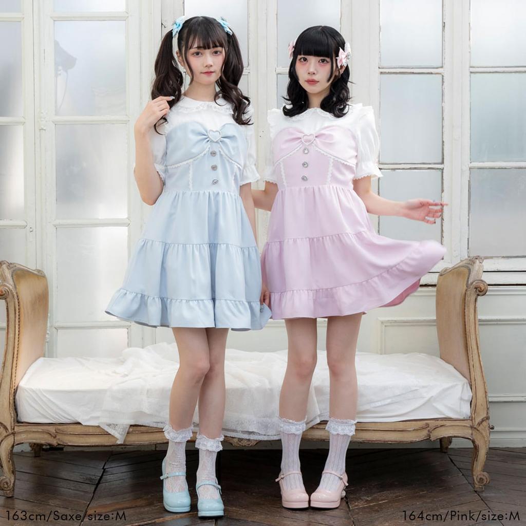 Yumetenbou Mass-Produced Clothing [Dear My Love] Casual Dress, Round Collar, Bustiered Dress, Women's, Gingham Black, Yumetenbou