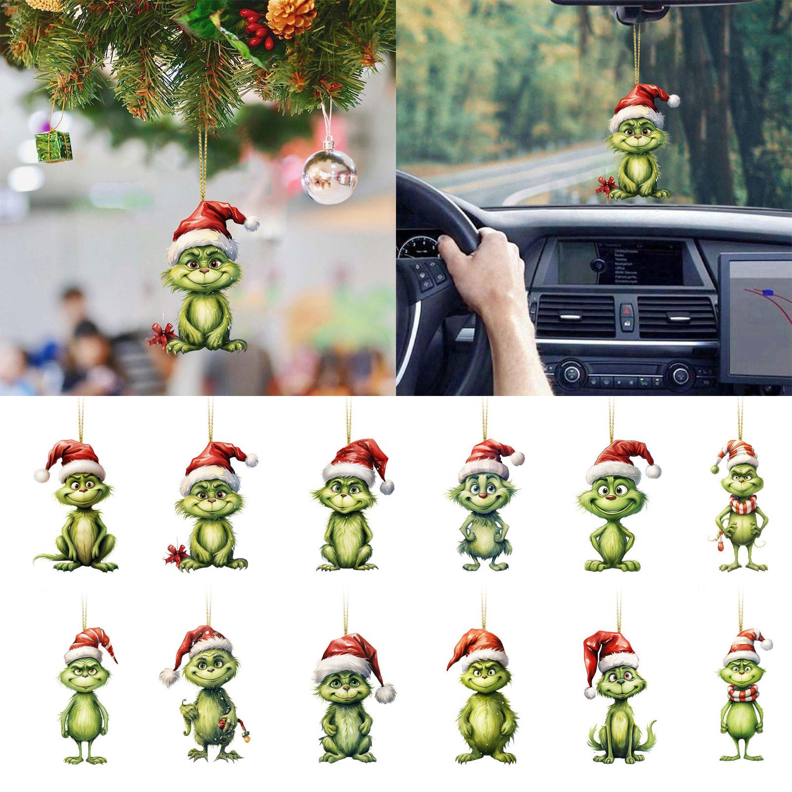 

Рождественские акриловые зеленые монстры, акриловые плоские подвесные украшения для рождественской елки, двусторонняя подвеска с принтом для дерева/автомобиля/рюкзаков