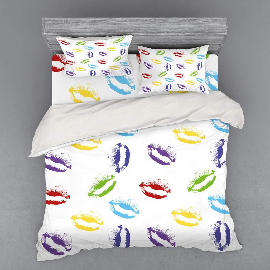 Makeup Duvet Cover Set for Women Queen Size Lightweight Down Quilt Covers Bedroom Decor 2 Pillowcases 1 Duvet Cover No Comforter