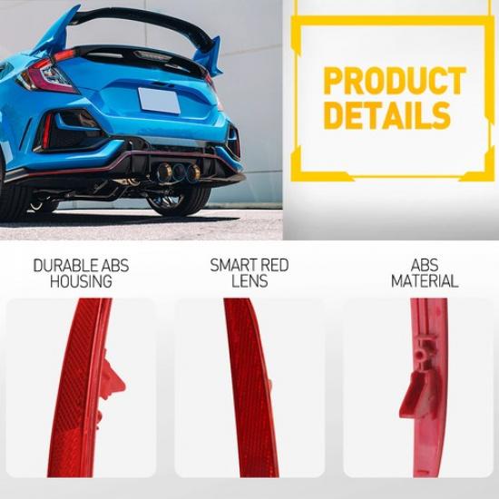 Red Lens Rear Bumper Reflector Marker Pair 1 For 2017- Honda Civic Hatchback