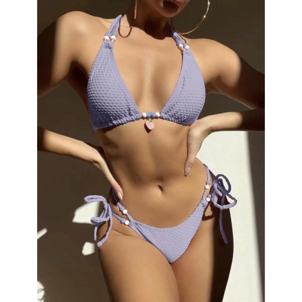 European and American Swimwear Women's Sexy Bikini Solid Color Swimsuit