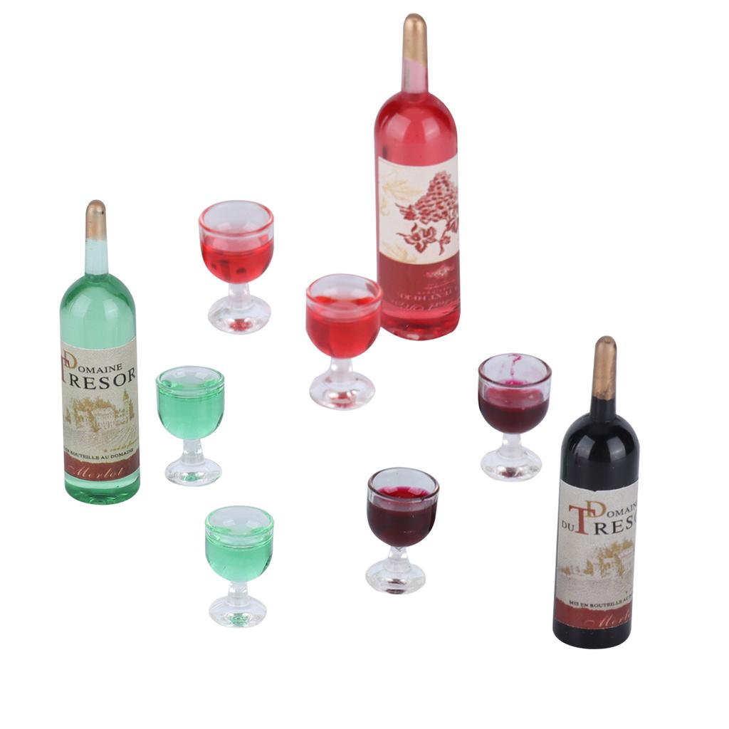 Miniature Dollhouse Wine Bottle Set Dollhouse Decoration Pretend Play Funny Mini Toy Set for Party