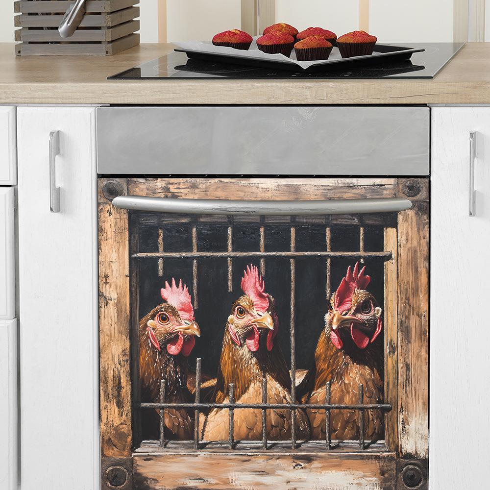Cage Rooster Dishwasher Cabinet Home Background Decorative Stickers