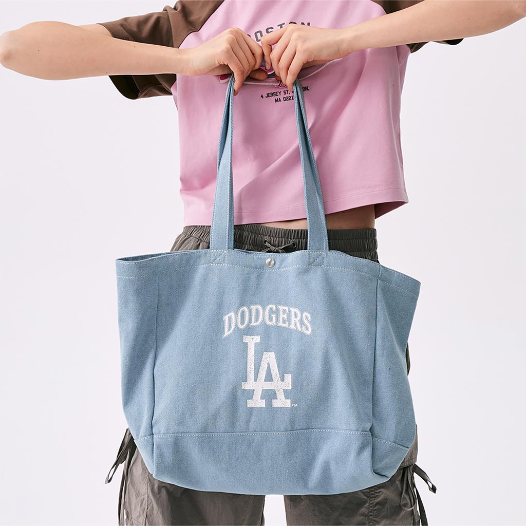 MLB Los Angeles Dodgers 25SS Vintage Letter LA Large Capacity Commuter Cotton Shoulder Tote Backpack Unisex bags Blue 3AORV025N-07SBL