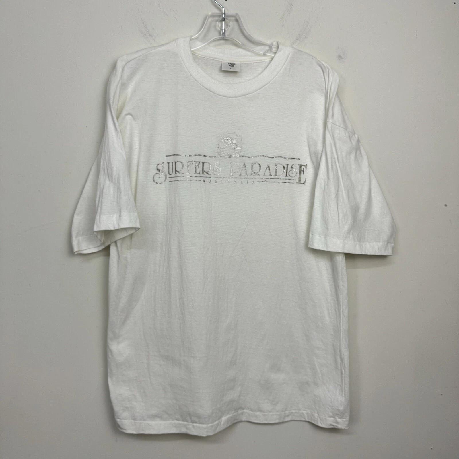 Vintage 90’s Surfers Paradise Single Stitch White T-shirt Metallic Spell Out L