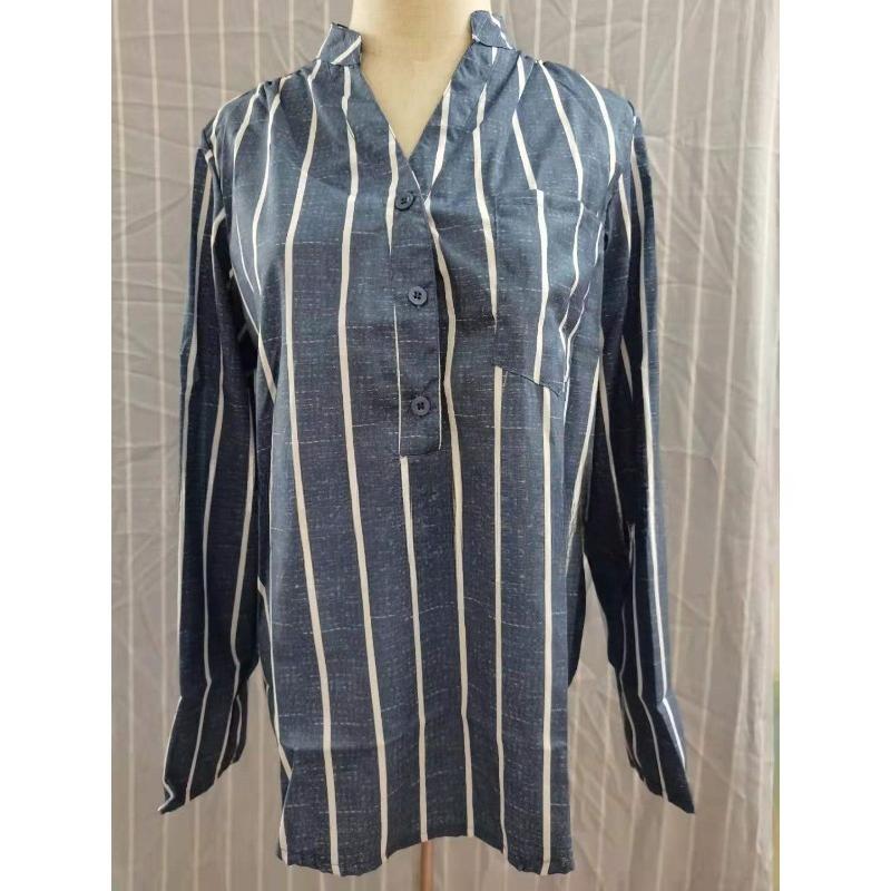 Damenhemd Frühling und Herbst Langarm Einfach Locker Lässig Bedruckte Gestreifte Hemden für Damen Stilvolle Elegante Büro Damenbluse
