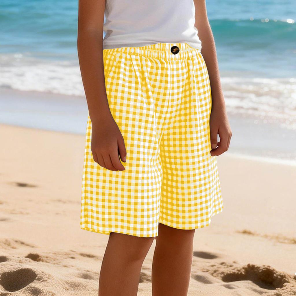 Modische und niedliche karierte lässige Mädchenshorts mit elastischem Bund und Taschen für Kinder