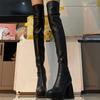 European and American Wind Over the Knee Leather Boots Women's 2025 New Autumn and Winter Square Head Thick Heel Waterproof Countertop Zipper Fashio