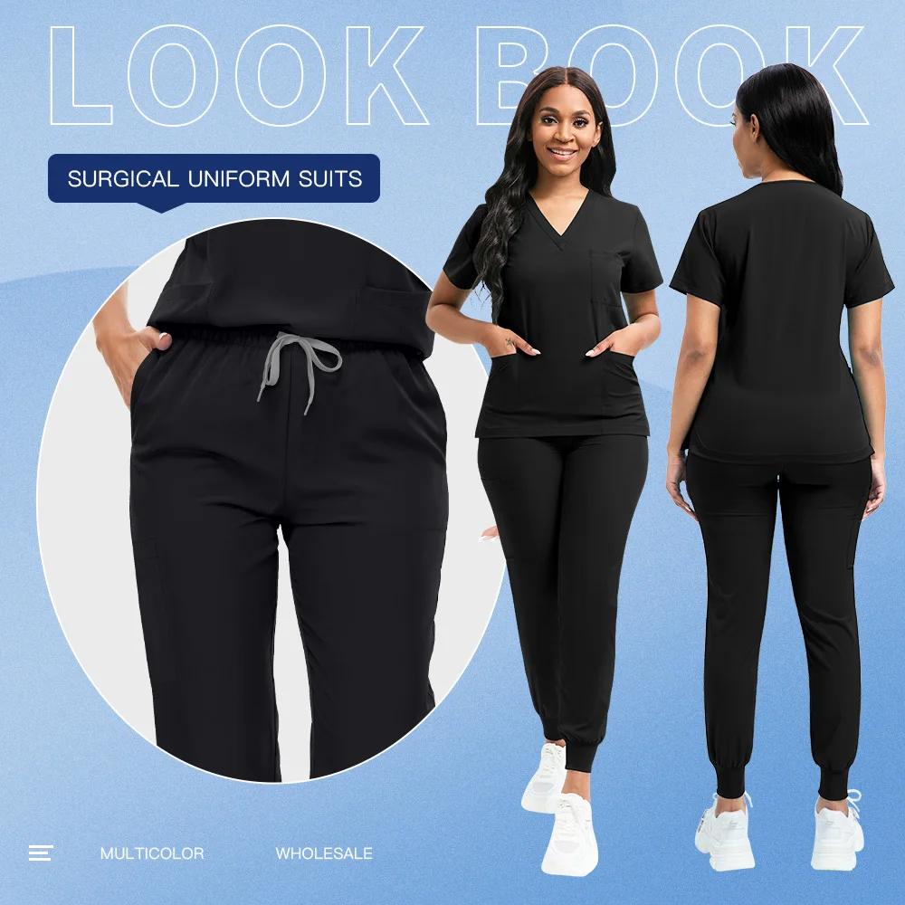 Nurse Scrubs New Set Classic Men Nurse Accessories Medical Uniform Surgical Dental Clinical Top Pants Lab Workwear Clothes