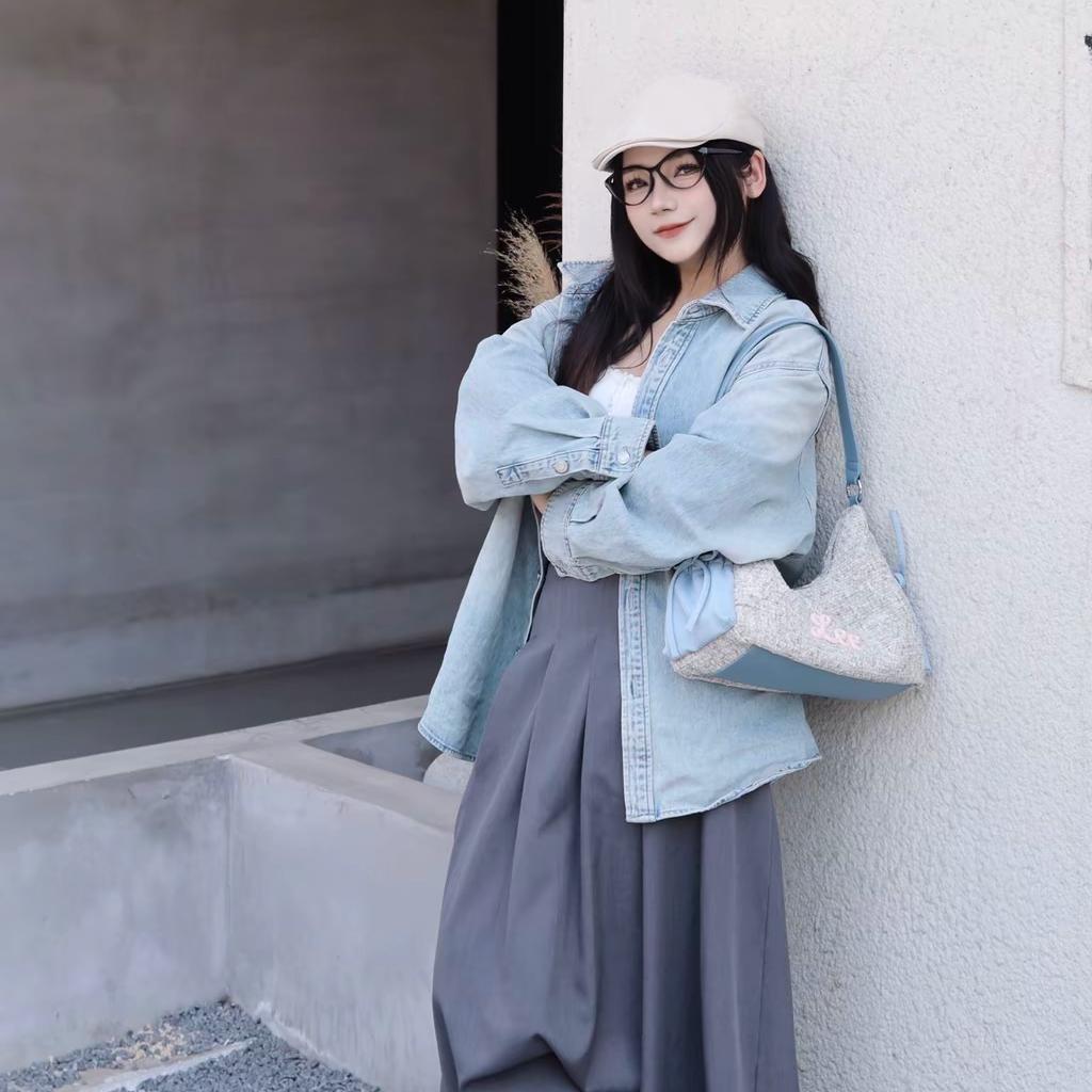 New Lee Fabric Shoulder Bag Women's Beige Cyan LE250033M-422