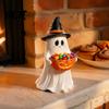 Halloween Table Decorations Resin Ghost Statue with Pumpkin Candy Bowl for Decor, Detailed Tabletop Figures Cute Desktop Organizer Living Room Bedroom