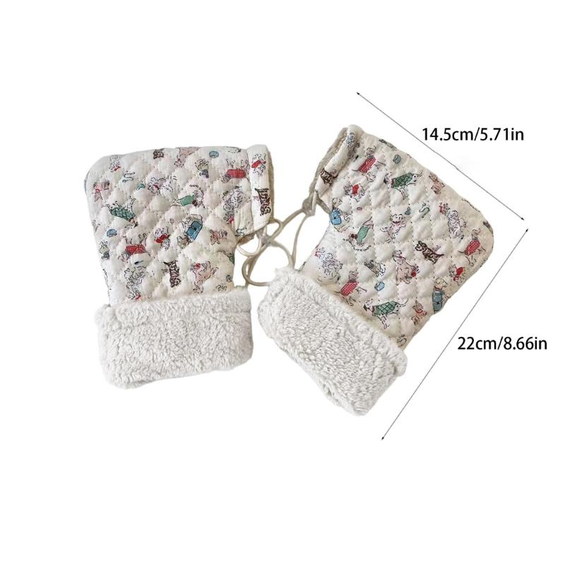 Winter Outdoor Sports Mittens for Children Cute Cartoon Printed Stroller Hand Warmers Soft Plush Lining Warm Gloves