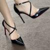 Fashion 2025 New Sexy Pointed High Heel Sandals Hollow Out Buckle Strap Red Sole Women Shoes
