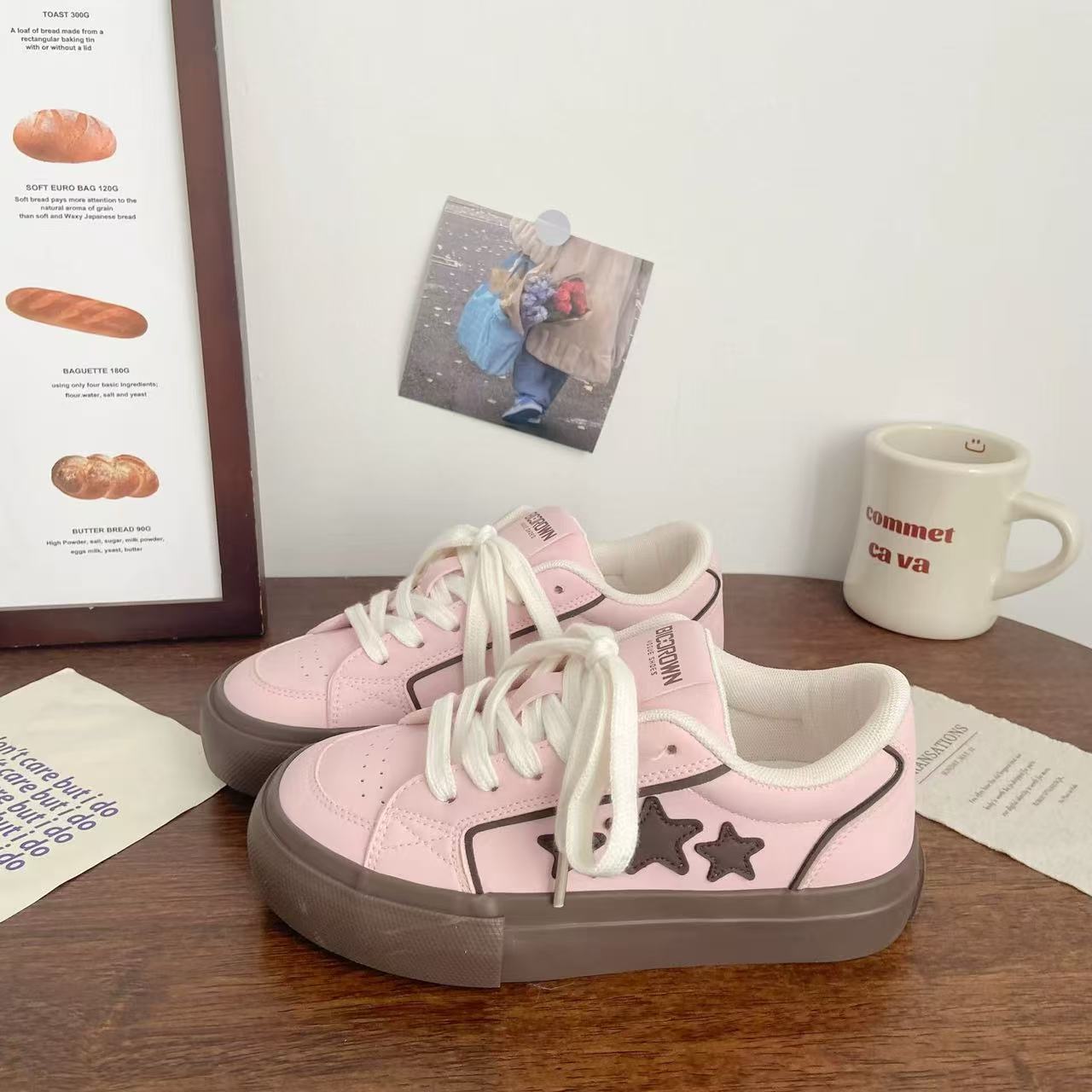 

2025 новый тренд на толстой подошве, весенние универсальные шикарные туфли dopamine, корейские туфли со звездами, женские белые туфли 35 розовый