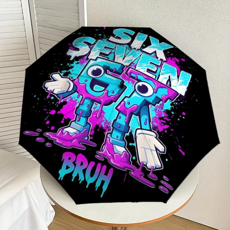 1PC Six Seven Bruh Automatic Open/Close Umbrella with Windproof, 8-Rib Sturdy Canopy, Durable Ribs, Fashionable Design,1231A