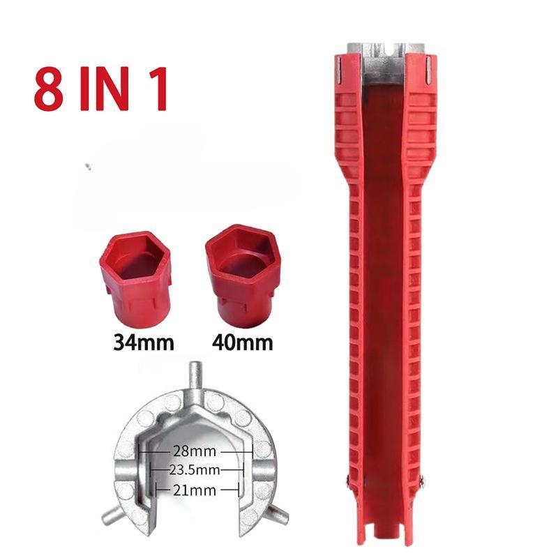 

8 в 1 установочный ключ для смесителя и раковины, противоскользящая ручка, ремонтный ключ с двойной головкой, гаечный ключ для ванной комнаты, инструмент красный