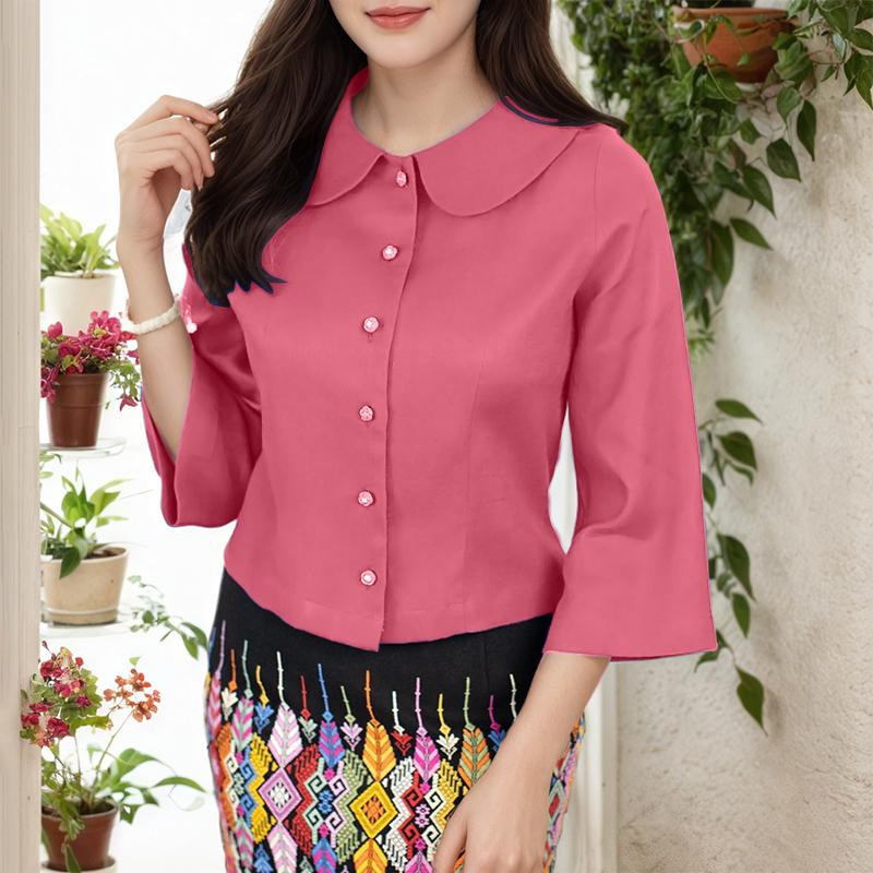 ZANZEA Women Doll Collar Loose Casual 3/4 Sleeve Blouse