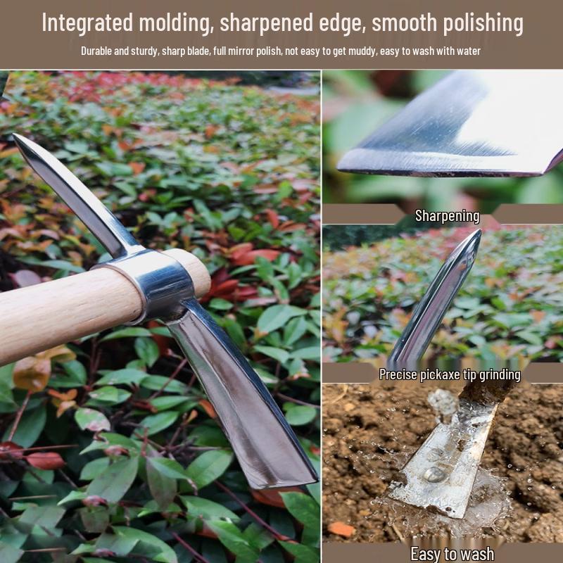 Wooden Handle Stainless Steel Mini Pickaxe & Hoe