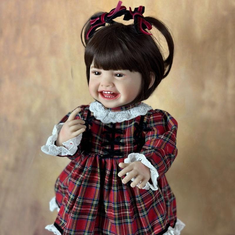 Păpușă renăscută Mila de 55 cm, finisată moale, complet din silicon, lavabilă, păpușă nou-născută drăguță, zâmbet fericit, simulare, păpuși pentru copii, jucării pentru casă de joacă