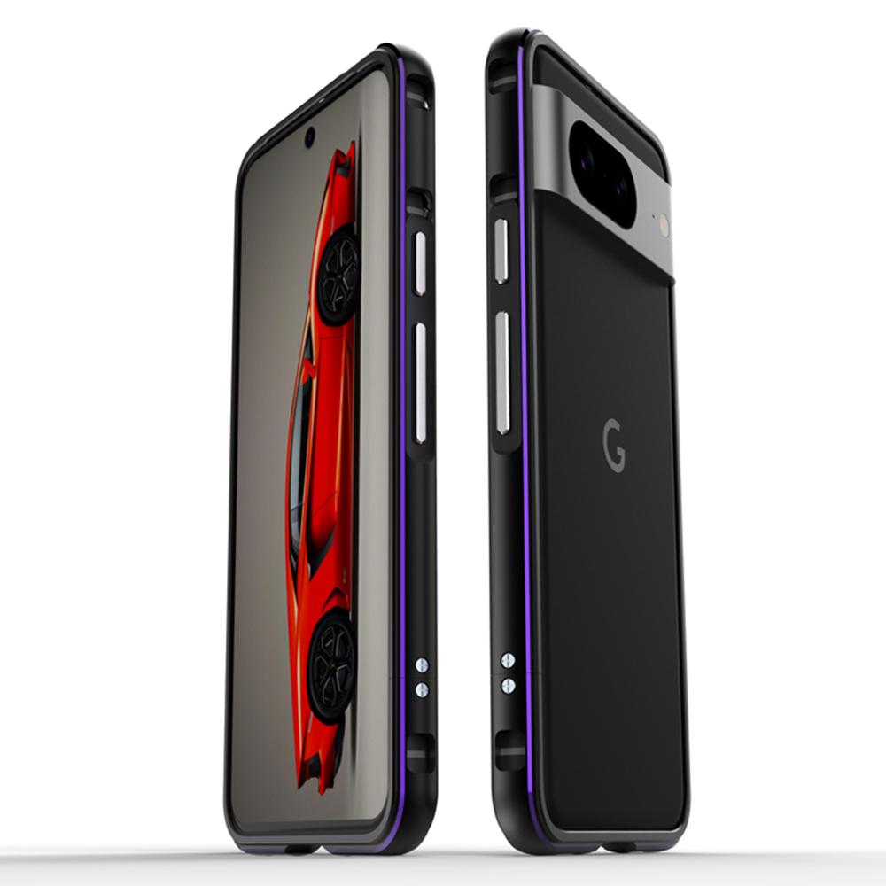 

For Google Pixel 8 Case Shock Absorbent Metal Frame Bumper Cover Black+Purple