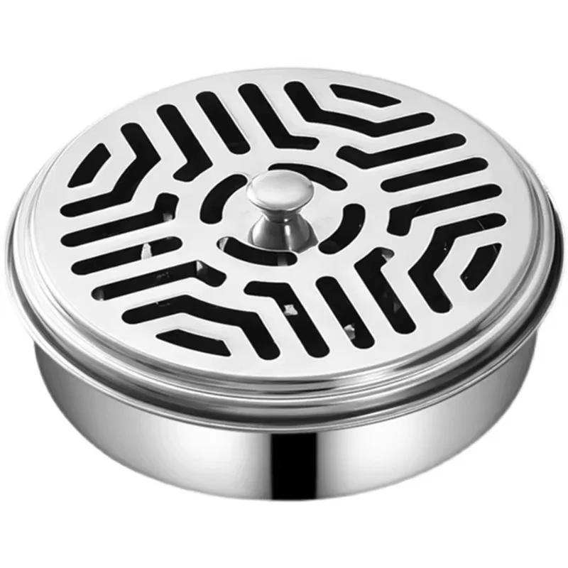 1/2 Pcs Hot Sale Portable Stainless Steel Mosquito Coil Holder Household Round Hollow Out Fireproof Incense Holder Base with Lid