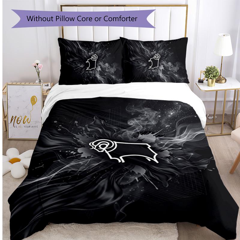 Derby County Football Printed 3 Pieces Bedding Set, Comfortable Skin Friendly Bedroom Duvet Cover Set