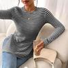 Womens Striped Long Sleeve Crew Neck Slim Fit Knit T Shirt