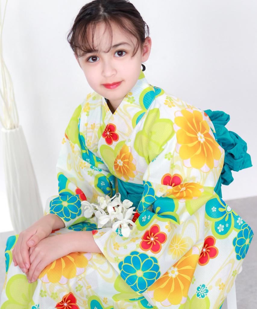 Yukata One Change 3 Piece Set Heiko Junior Girls [KYOETSU] Set, Yukata, Piece, Girls, Unbleached, Weave, (Yukata, Obi, Geta), (6.Kyoume Play, 140cm)
