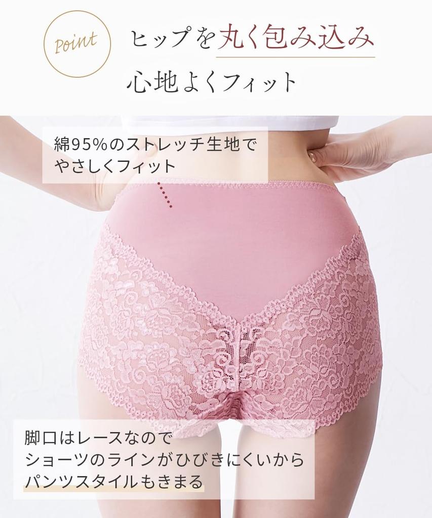 Nissen Regular Cotton Blend Stretch Lace Smoky LL Women's Shorts, Deep-Length Shorts, 5-Pack, Color,