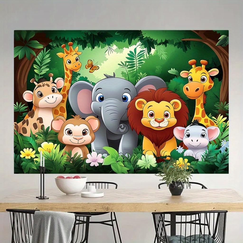 2D Plane 1 Piece of Jungle-themed Wall Mural Suitable for Birthday Celebration Events and Home Decoration
