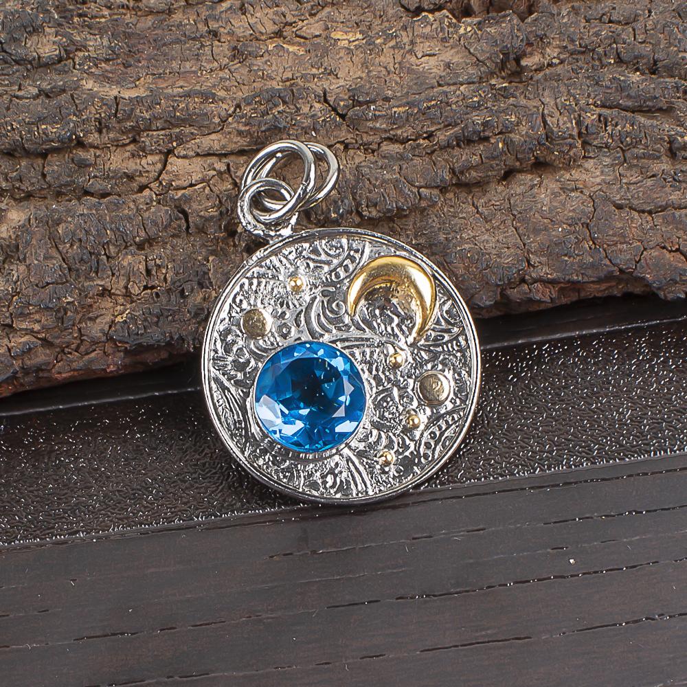 

Ювелирное изделие с швейцарским голубым топазом, кулон с драгоценным камнем, кулон из стерлингового серебра 925 пробы, ювелирное изделие ручной работы, серебряное украшение для подарка 1.30 inches синий