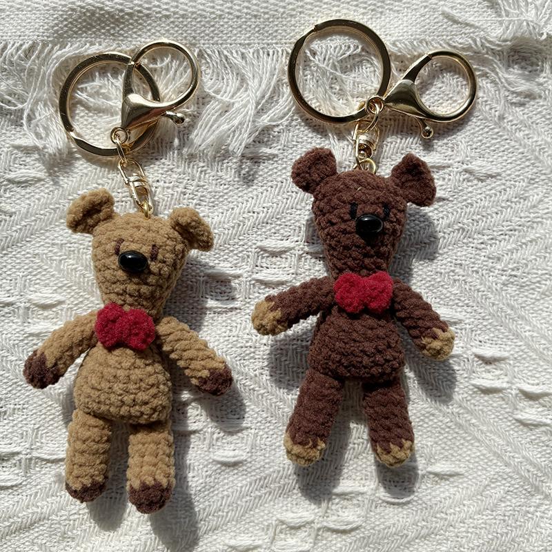 Brown Handmade Crochet Bear Keychain - Cute Amigurumi Animal Bag Charm, Kids Backpack Accessories, Rustic Woodland Gift Decor