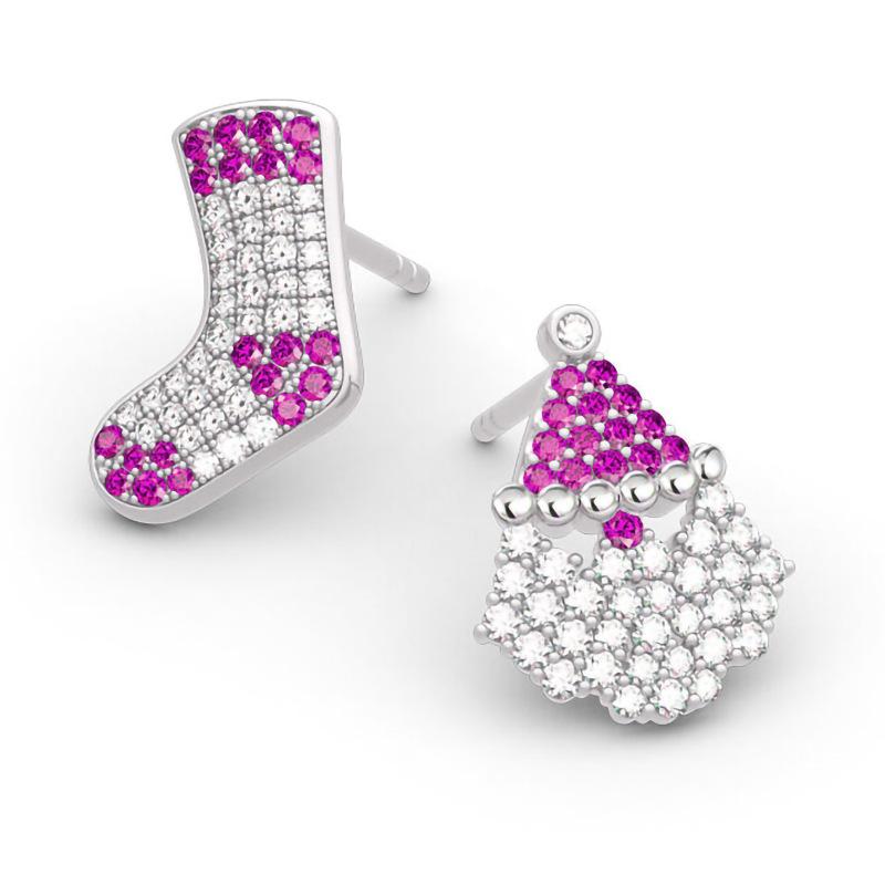 Christmas Festive Atmosphere Stud Earrings, Asymmetrical Cute Earrings For Women, Popular Micro-Inlaid Zircon Jewelry.