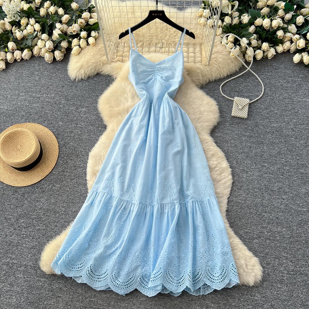 Pure desire style French suspender dress women's summer waist and thin temperament high-end long dress vacation style