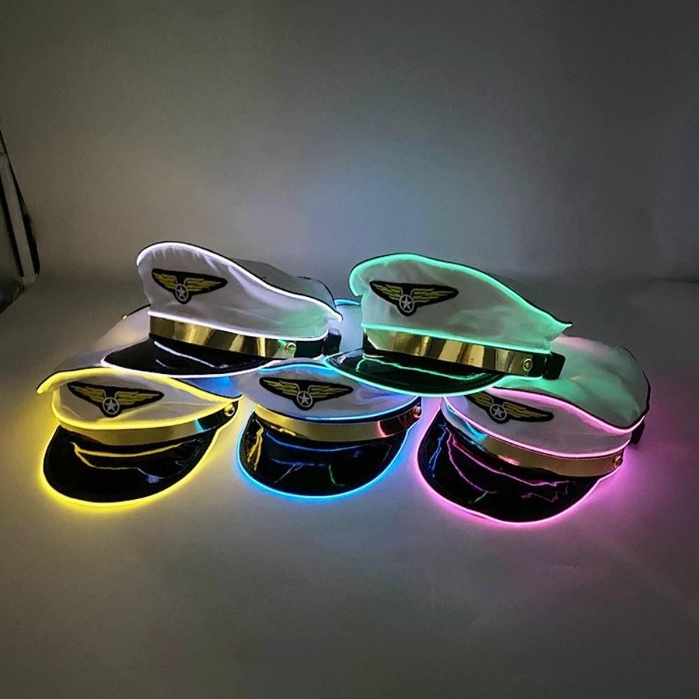Breathable LED Light Up Pilot Hat Boost Party Vibe Luminous Air Force Hat Halloween Christmas