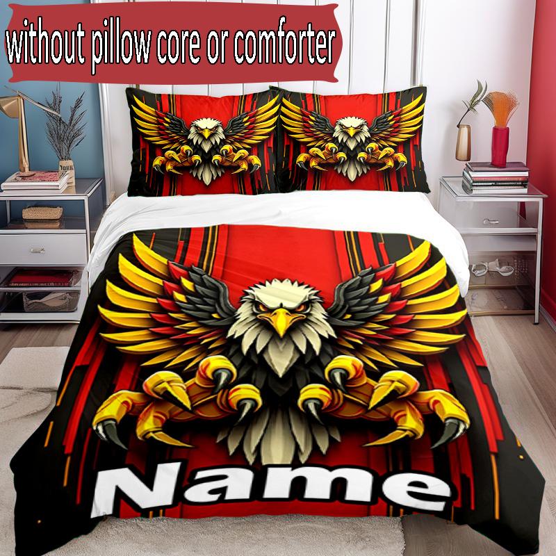3pcs Duvet Cover Set (1*Duvet Cover + 2*Pillowcase, Without Core), Custom Name Go Ahead Eagles Pattern Bedding Set, Home Bedroom Decor Gift