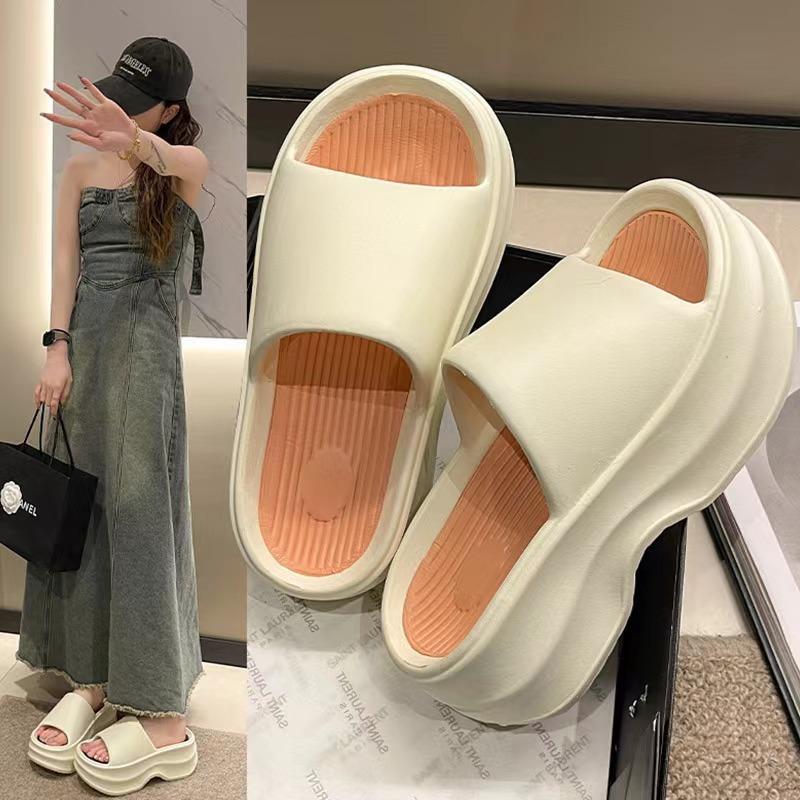 Summer new women's slippers summer one-word non-slip two-color thick-bottomed fashion women's beach slippers versatile