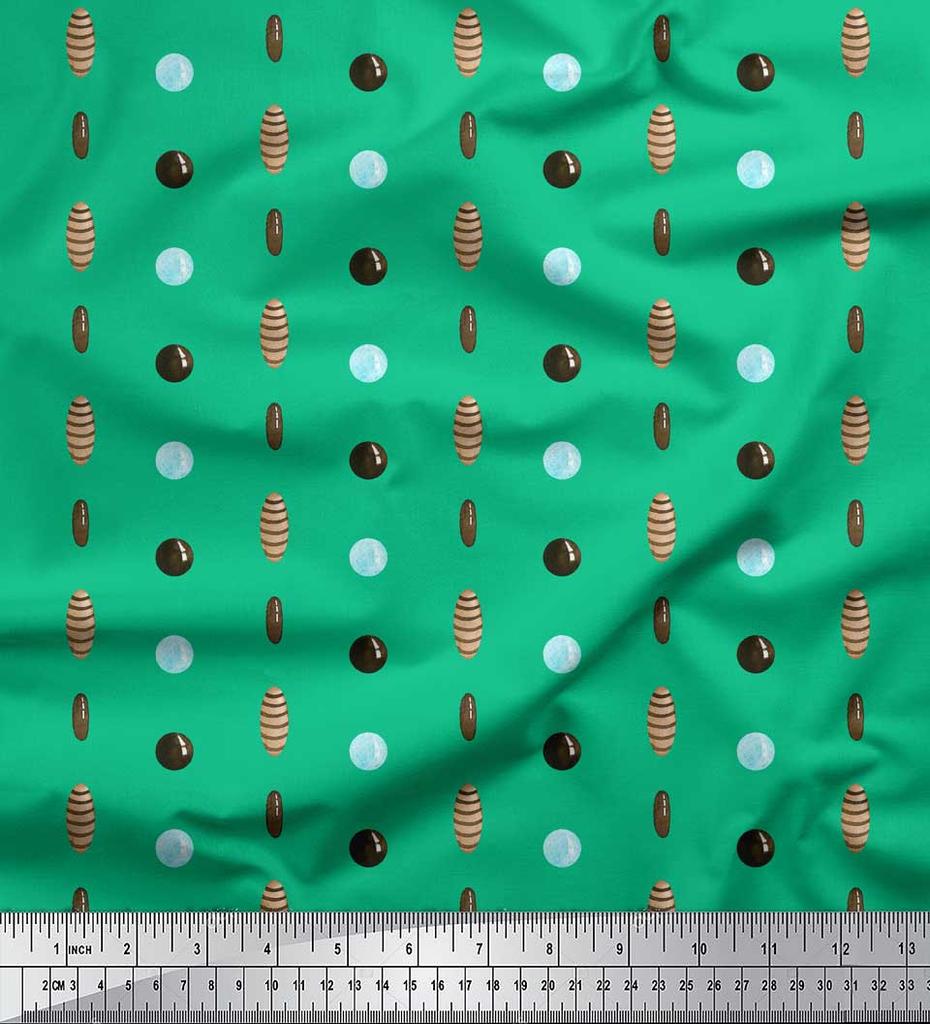 Soimoi Green Japan Crepe Satin Fabric Circle & Oval Geometric Print Fabric by the Metre 42 Inch